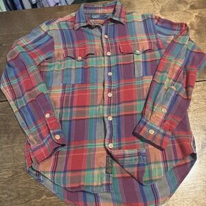 Vintage Polo Ralph Lauren Flannel Men's Shirt Medium Red Plaid Double Pocket